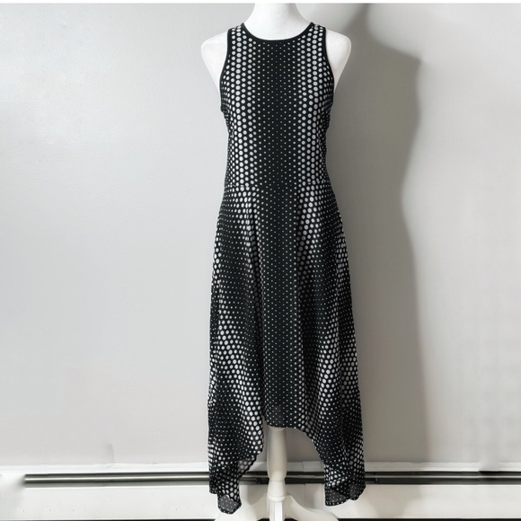 Michael Kors Georgette Dress Handkerchief Hem Black White Ombre Dot Print Size 2 - Picture 15 of 16
